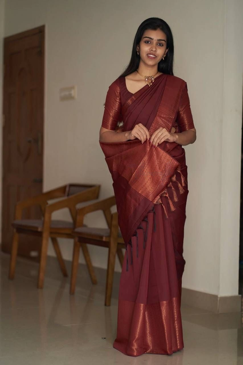 Maroon Copper Design Mango Kanjivaram Silk Saree