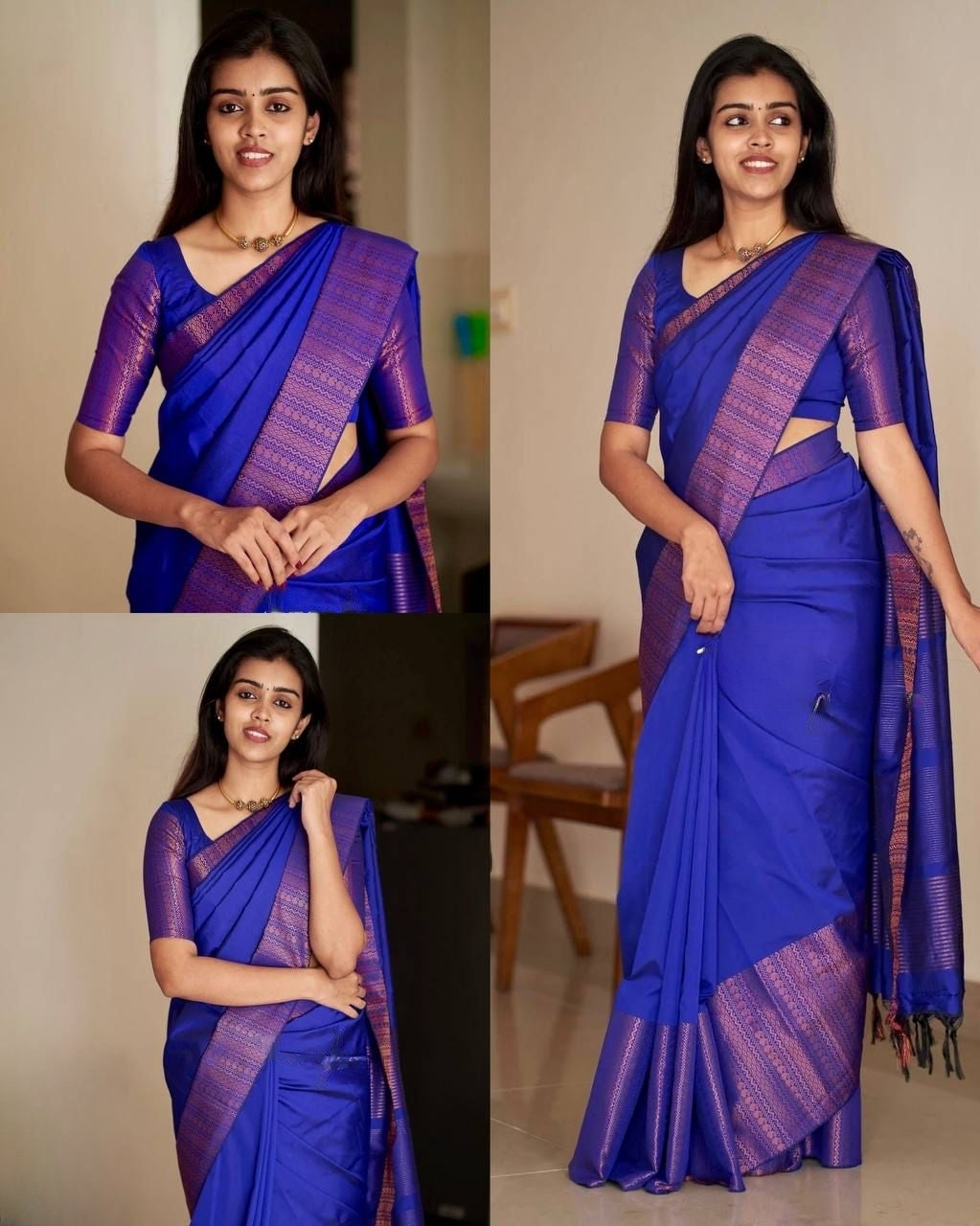 Royal Blue Copper Design Mango Kanjivaram Silk Saree