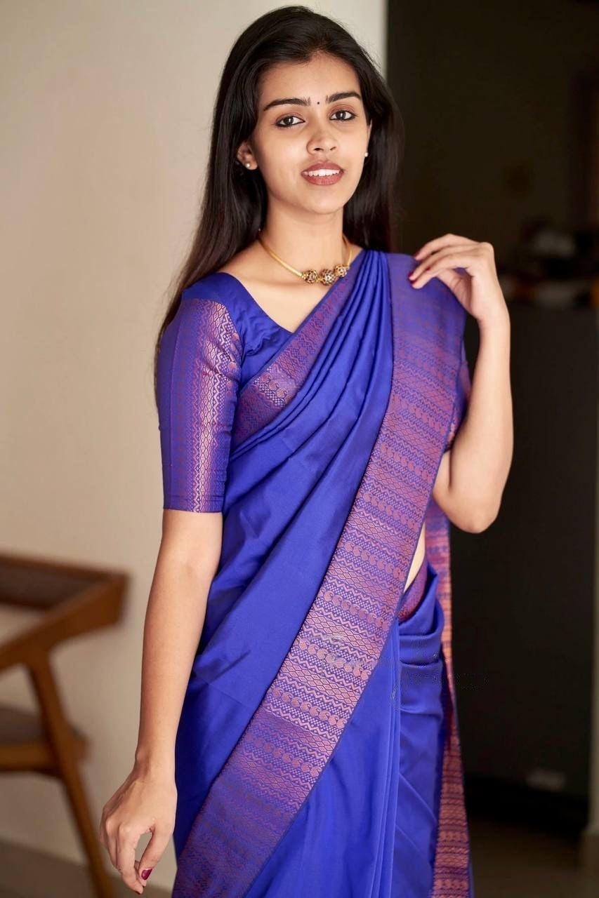 Royal Blue Copper Design Mango Kanjivaram Silk Saree