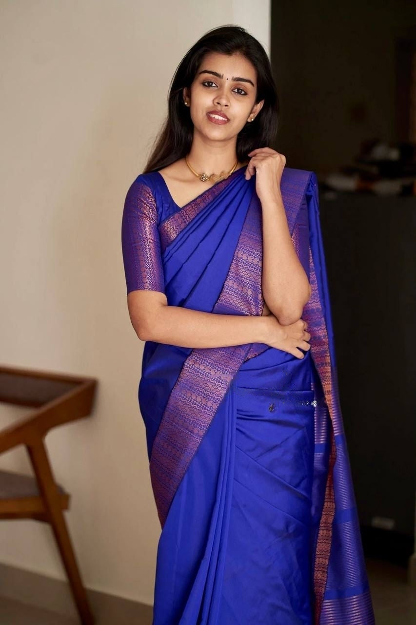 Royal Blue Copper Design Mango Kanjivaram Silk Saree