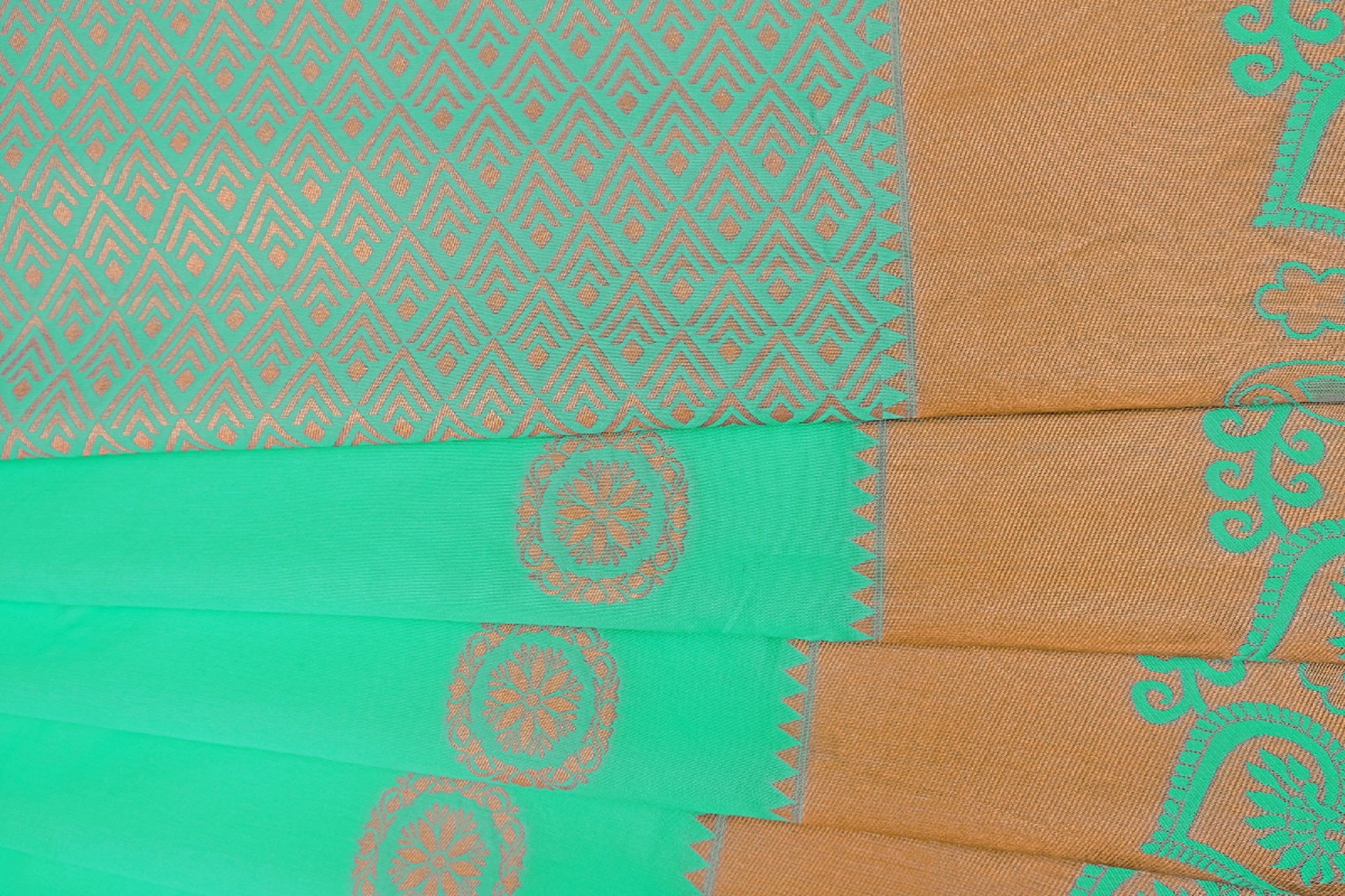 Sky Golden Boarder Copper Dola Silk Saree