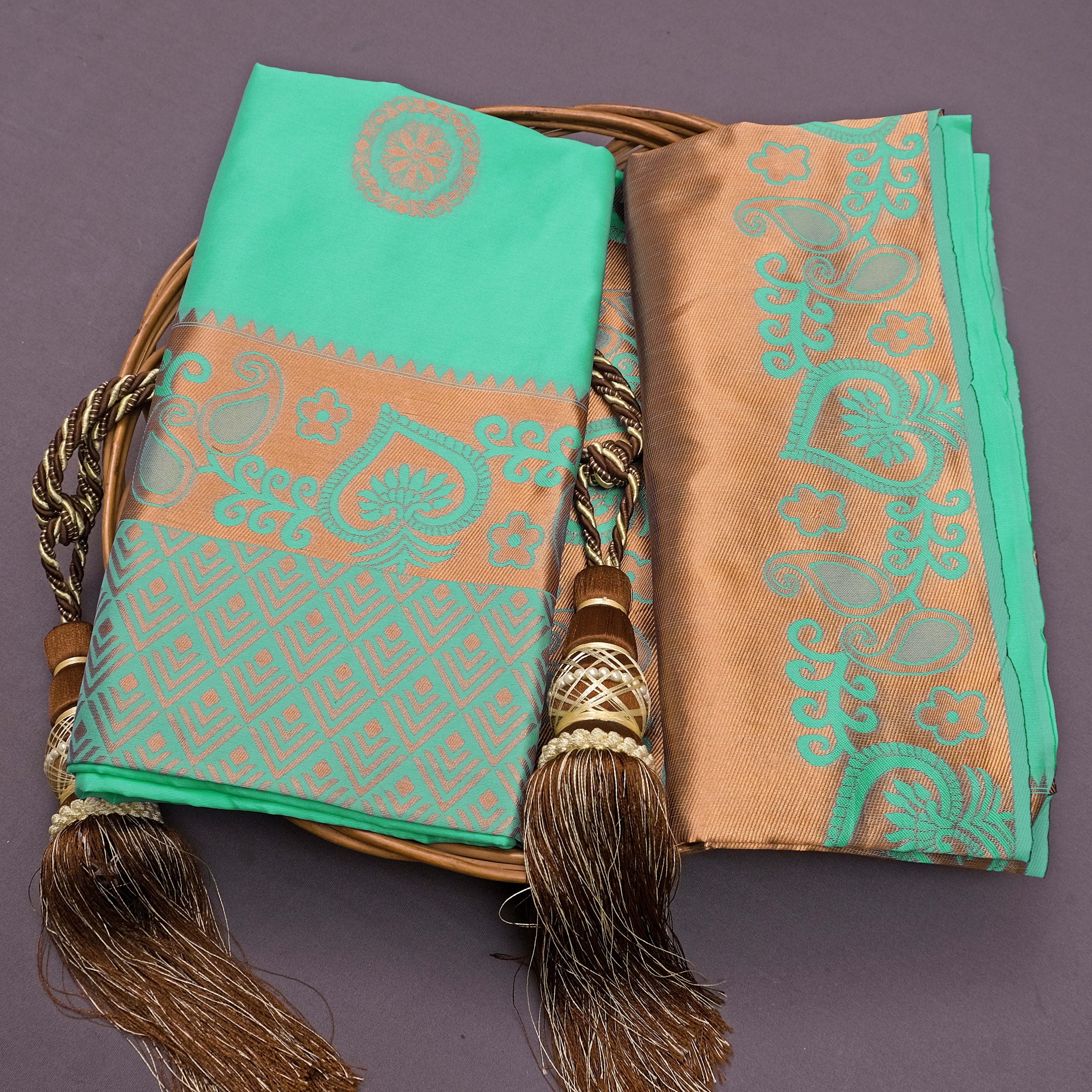 Sky Golden Boarder Copper Dola Silk Saree