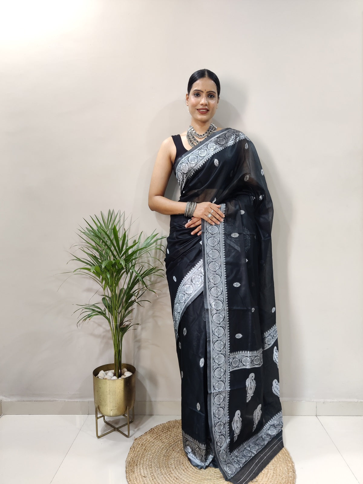 Black and Silver Design Spun Cotton Saree