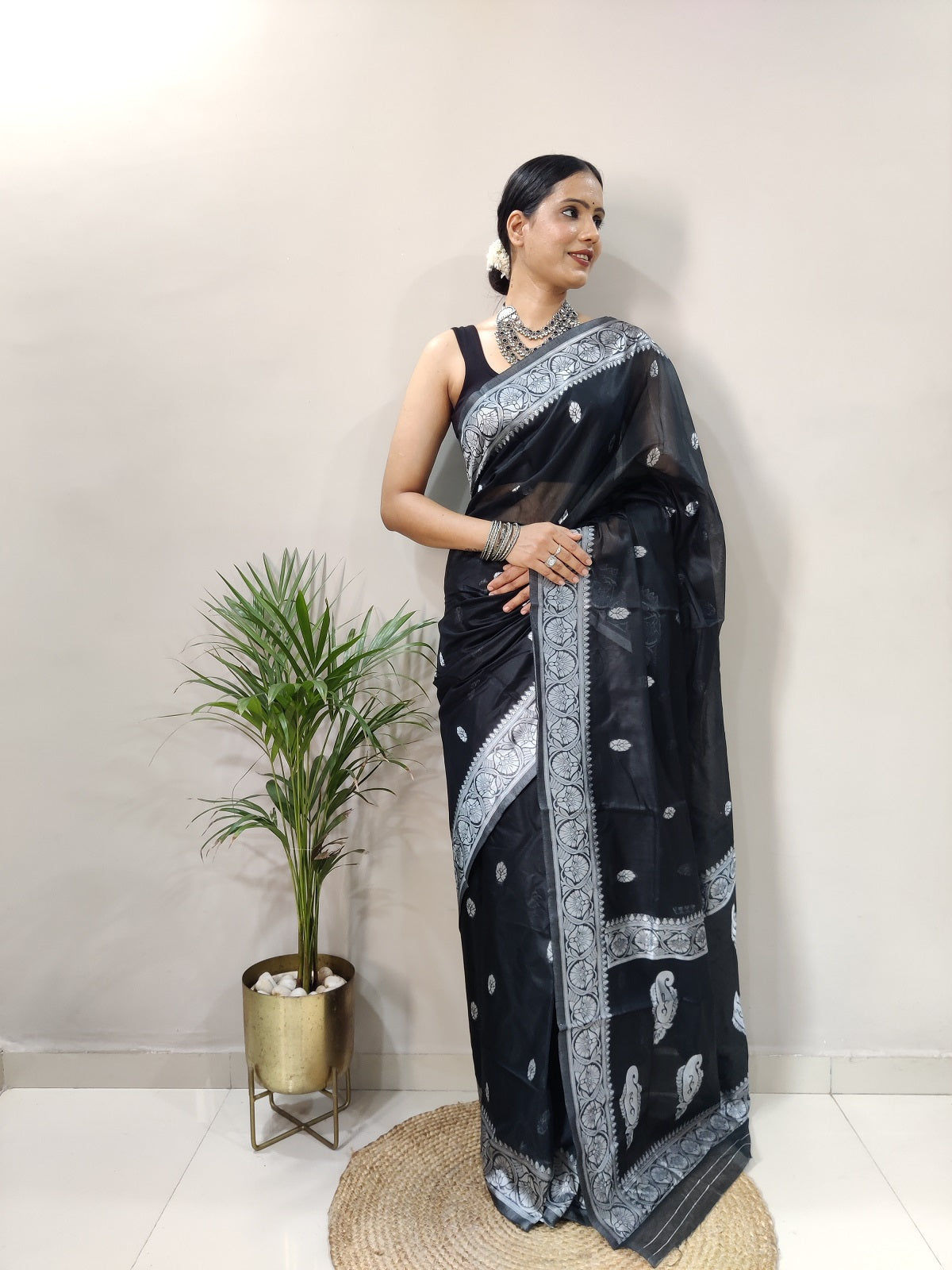 Black and Silver Design Spun Cotton Saree