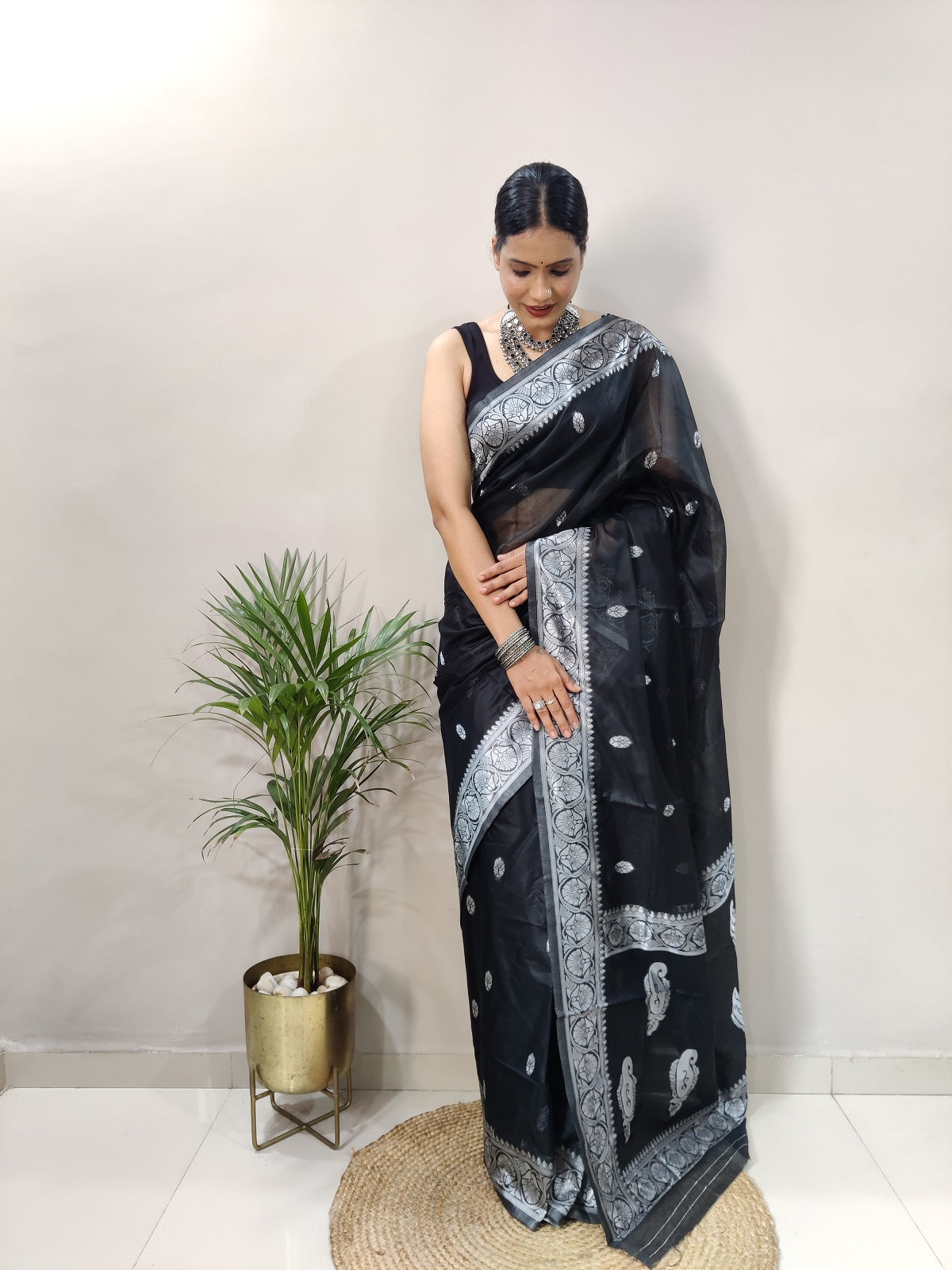 Black and Silver Design Spun Cotton Saree