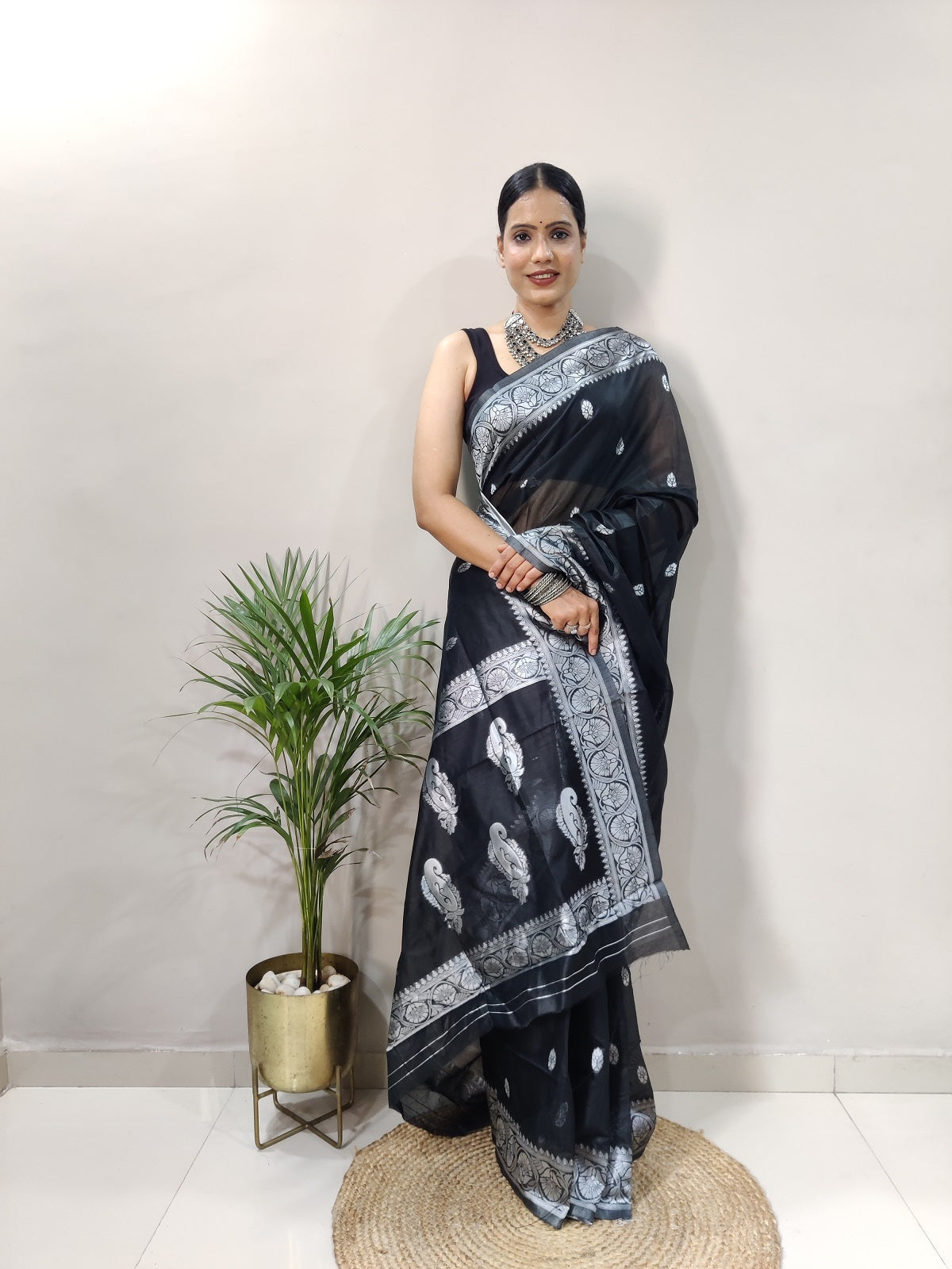 Black and Silver Design Spun Cotton Saree