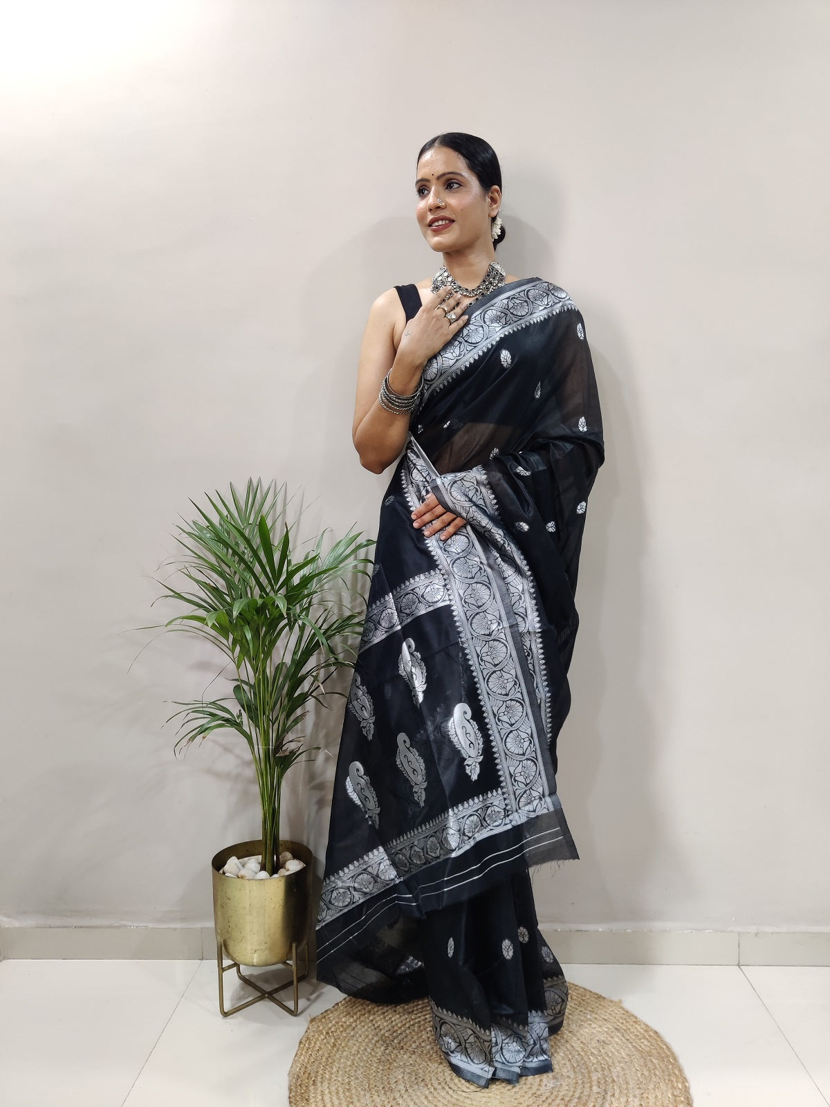 Black and Silver Design Spun Cotton Saree