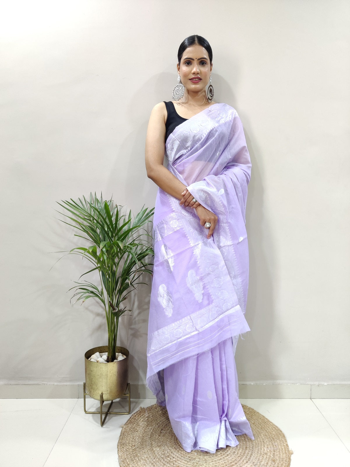 Lavender and Silver Design Spun Cotton Saree