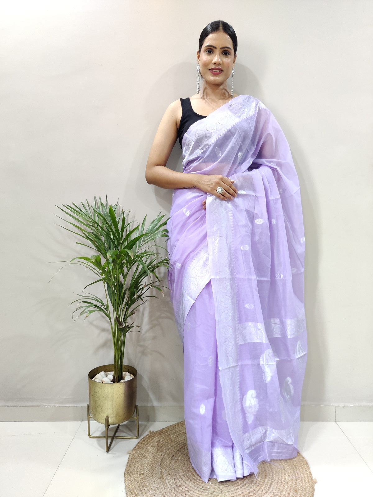 Lavender and Silver Design Spun Cotton Saree