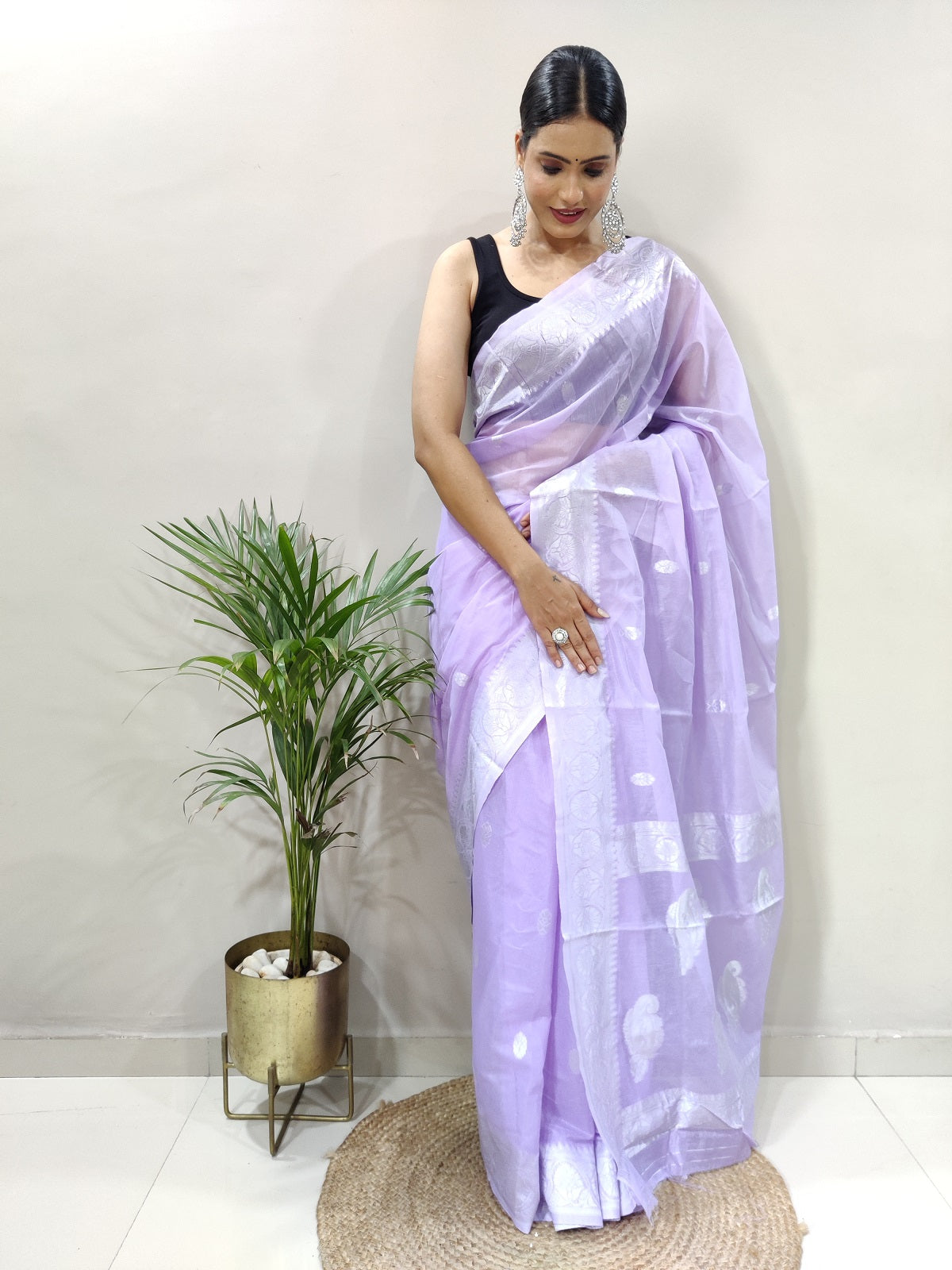 Lavender and Silver Design Spun Cotton Saree