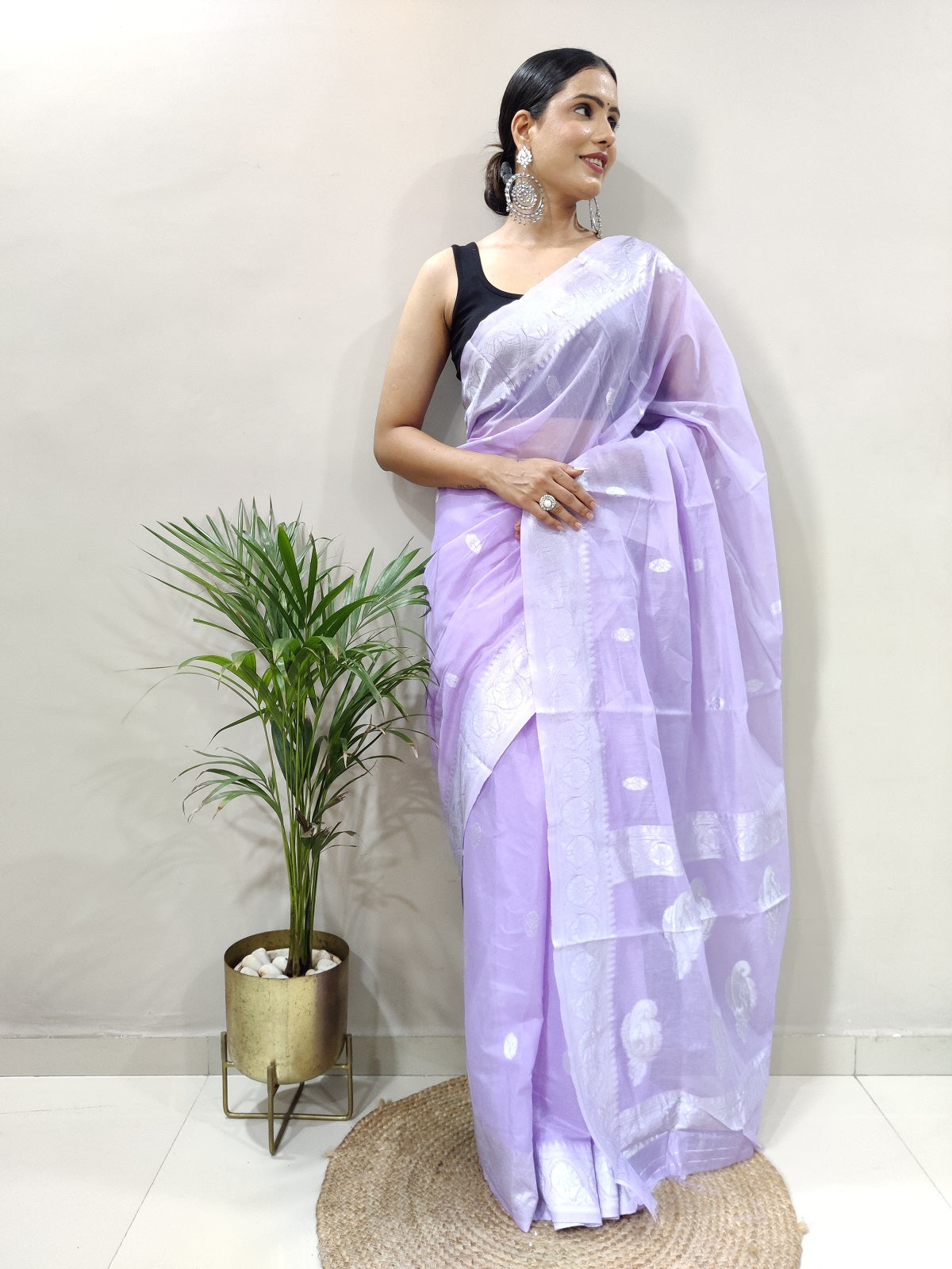 Lavender and Silver Design Spun Cotton Saree