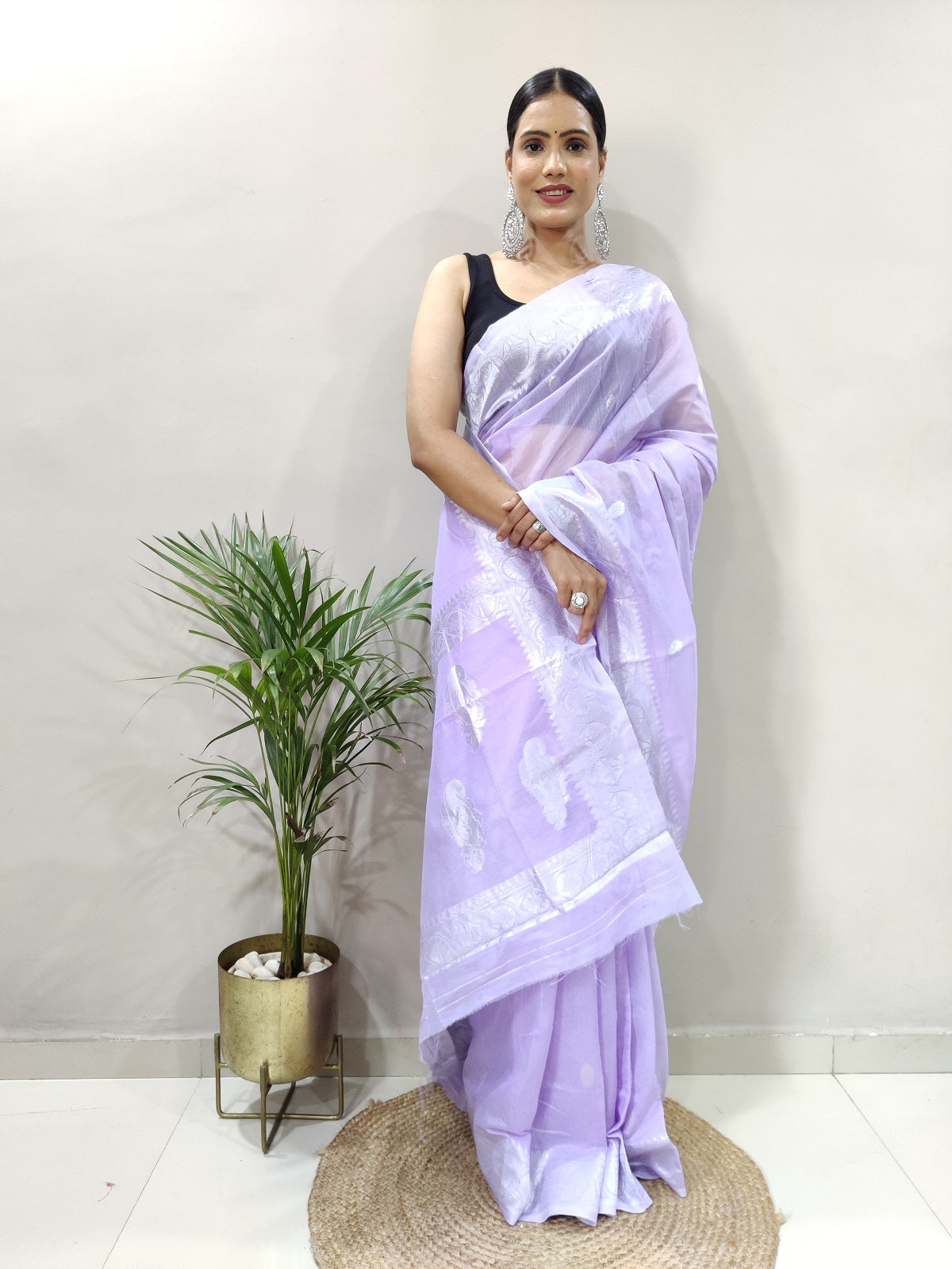 Lavender and Silver Design Spun Cotton Saree