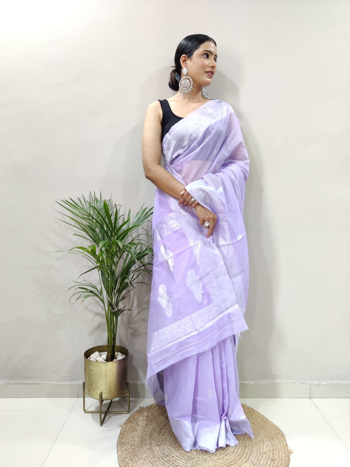 Lavender and Silver Design Spun Cotton Saree