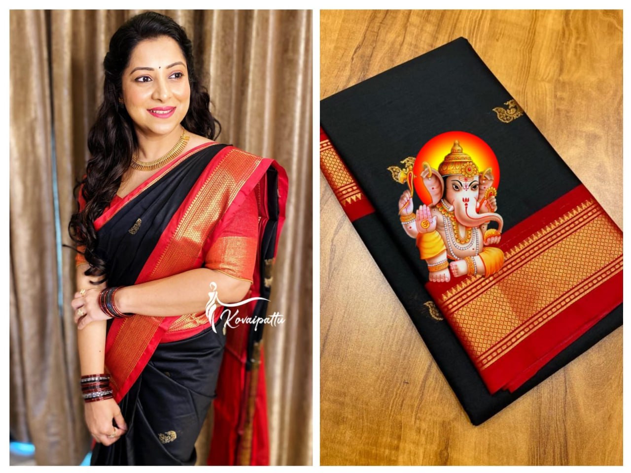 Red and Black Design CP Cotton Saree