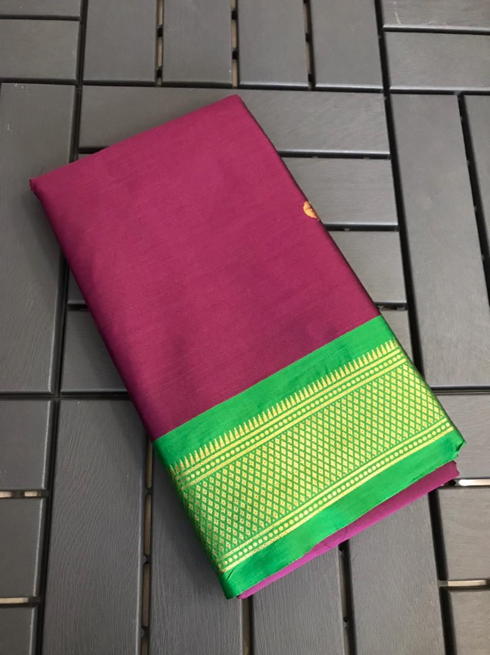 Purple and Green pallu Design CP Cotton Saree