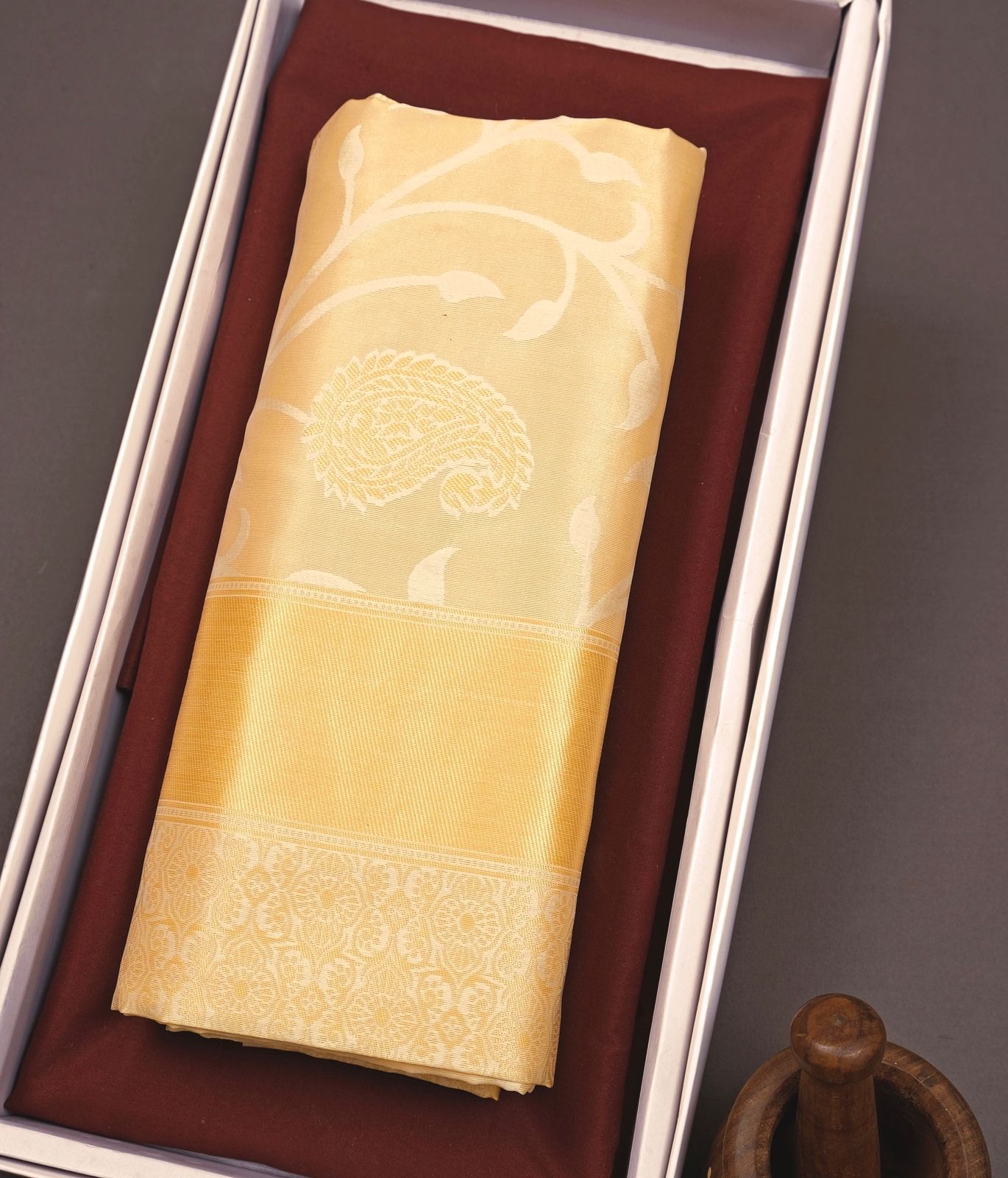 Cream Golden Yellow Boarder Dola Silk Saree