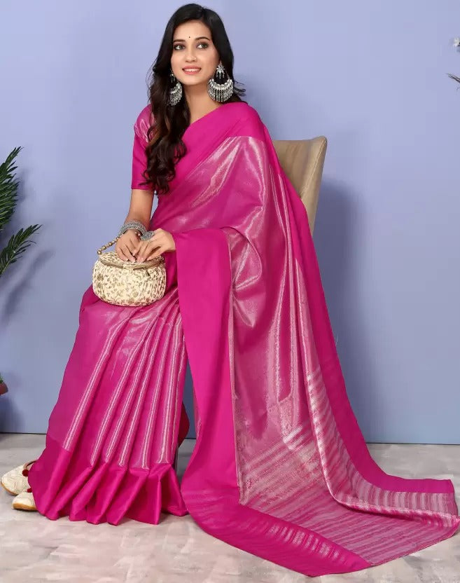 Pink Silver Shade pallu Design Divya Pure Silk Saree