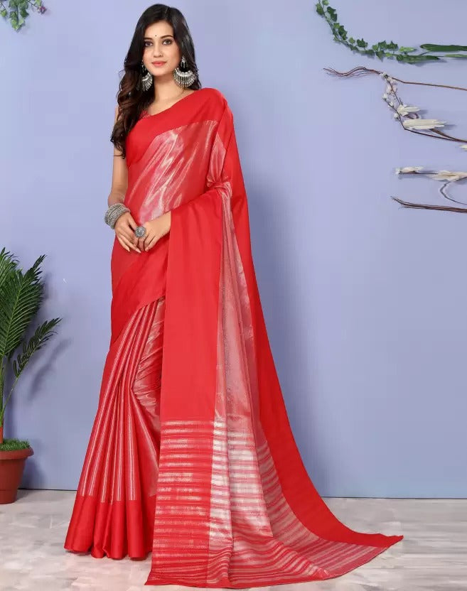 Red Silver Shade pallu Design Divya Pure Silk Saree