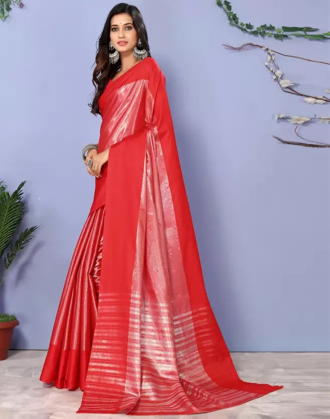 Red Silver Shade pallu Design Divya Pure Silk Saree