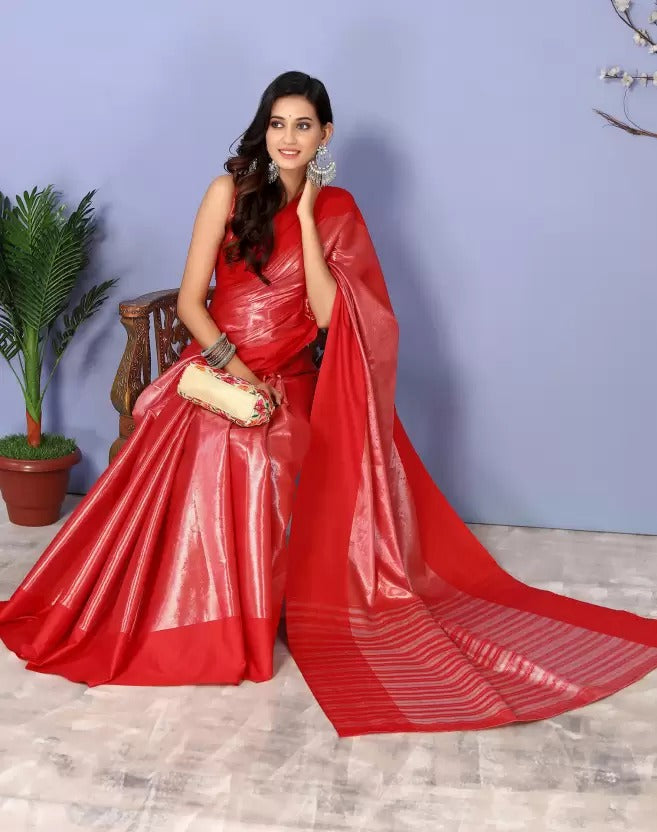 Red Silver Shade pallu Design Divya Pure Silk Saree