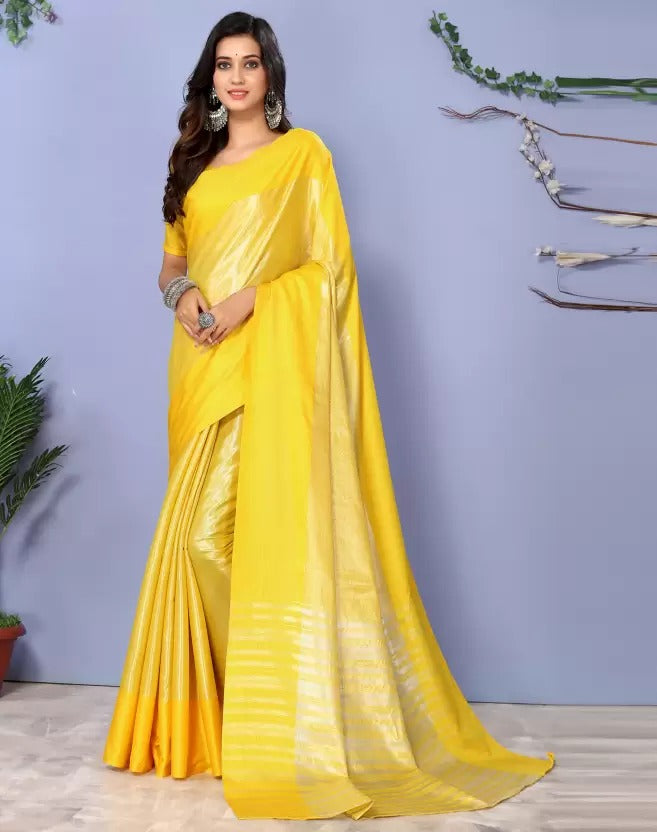 Yellow Silver Shade pallu Design Divya Pure Silk Saree