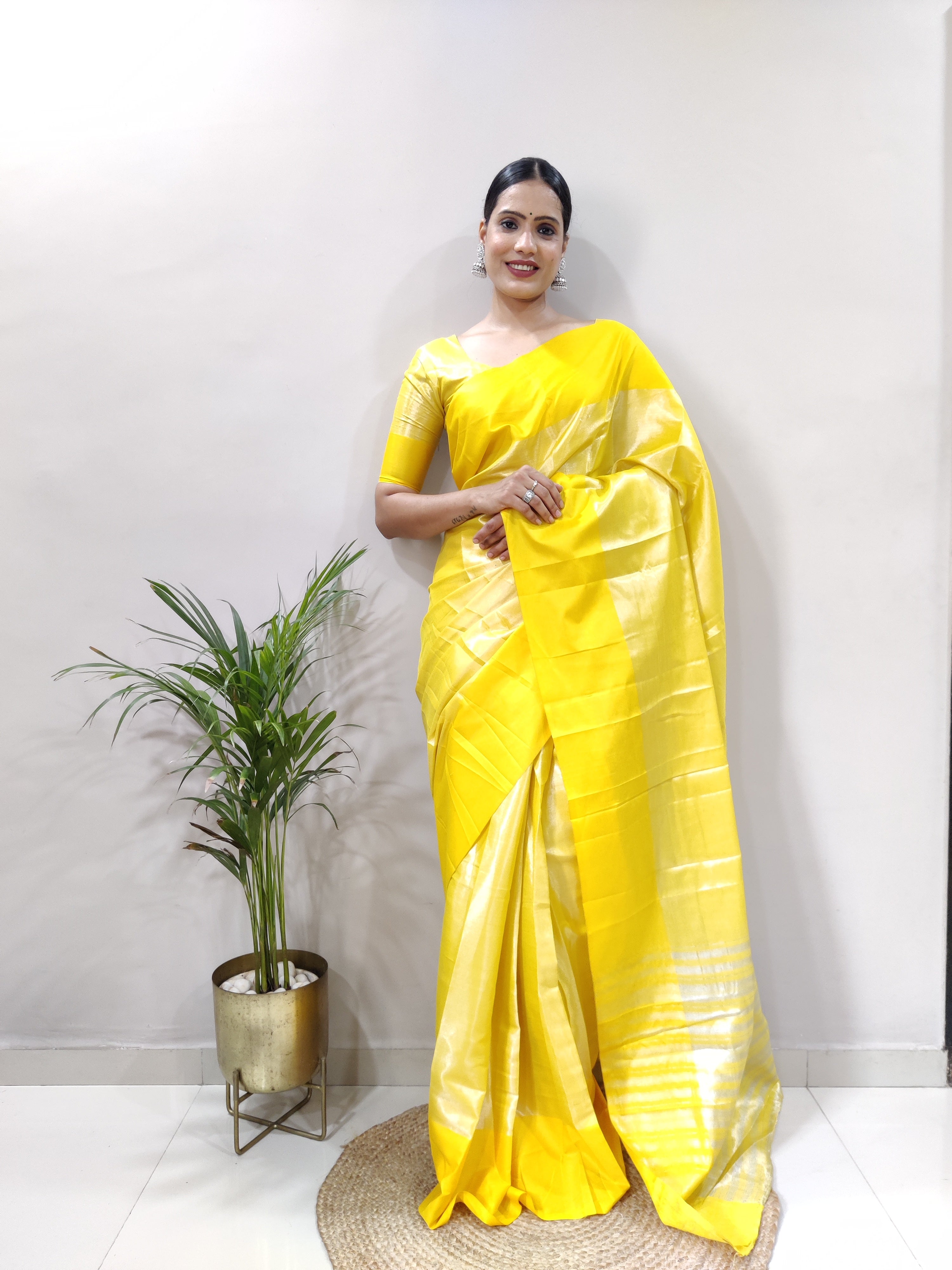 Yellow Silver Shade pallu Design Divya Pure Silk Saree