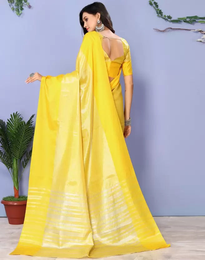 Yellow Silver Shade pallu Design Divya Pure Silk Saree