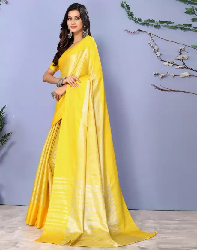 Yellow Silver Shade pallu Design Divya Pure Silk Saree