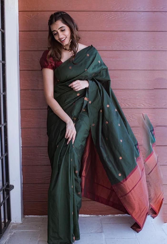 Green Copper Design Boarder Dipali Kanjivaram Silk Saree