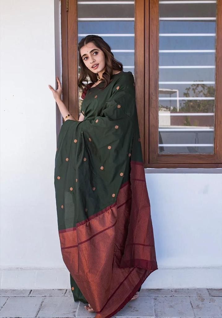 Green Copper Design Boarder Dipali Kanjivaram Silk Saree