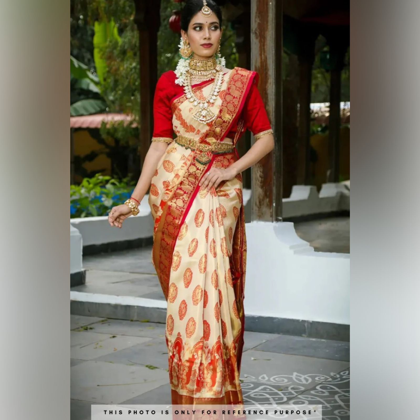 Red & Off-white Cream Dulhan Dola Silk Saree