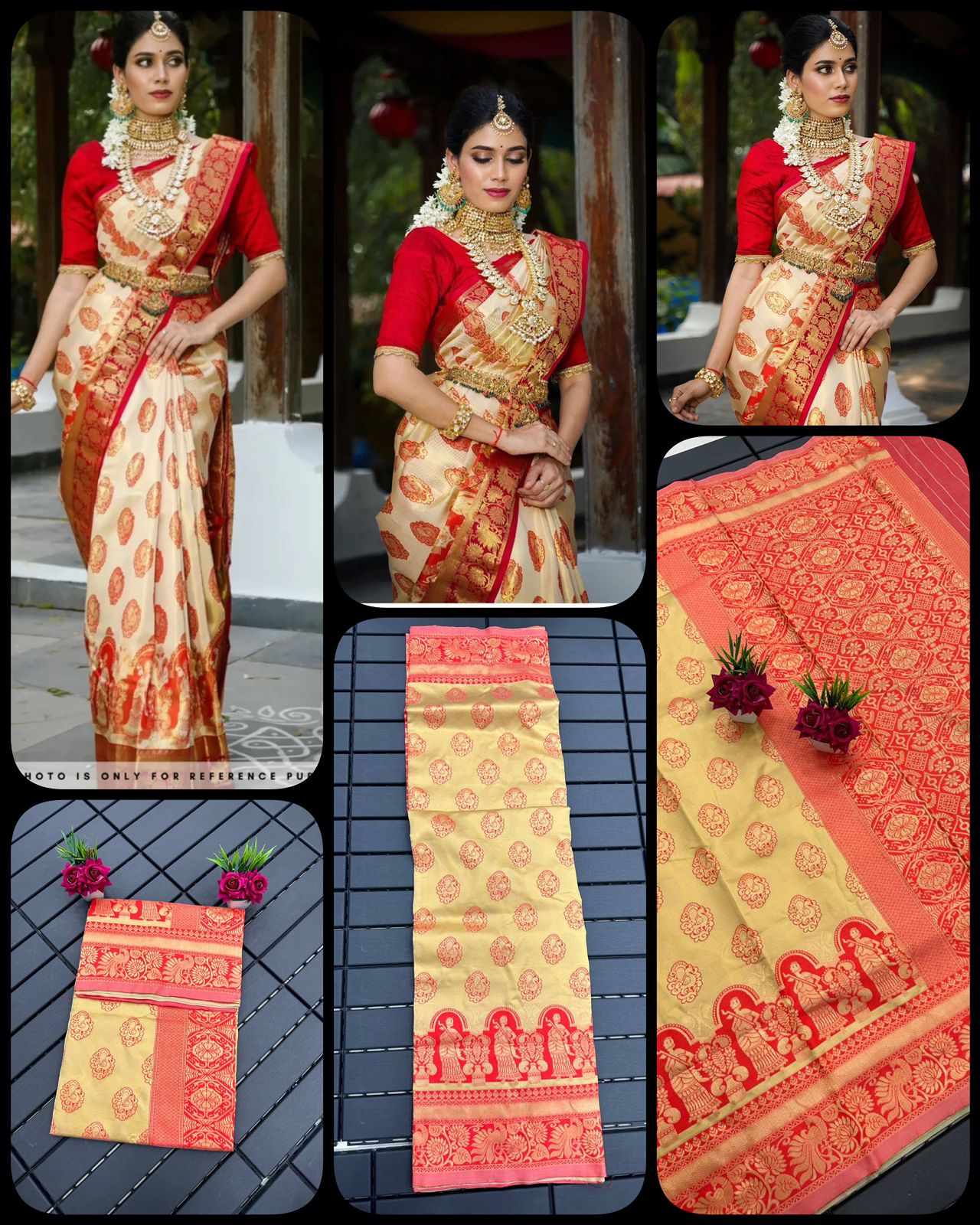 Red & Off-white Cream Dulhan Dola Silk Saree