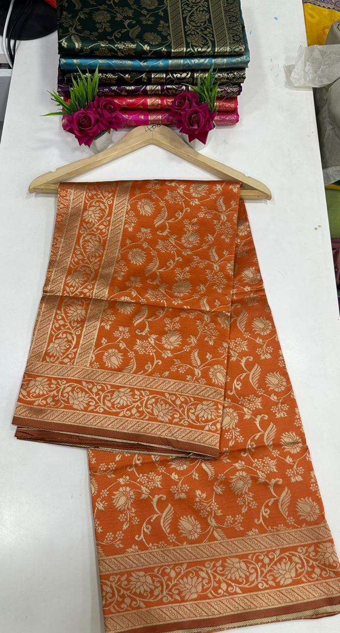 Orange Golden Design Boarder Famous Kanjivaram Silk Saree