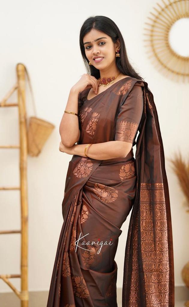 Maroon Copper Design Boarder Fuddy Kanjivaram Silk Saree