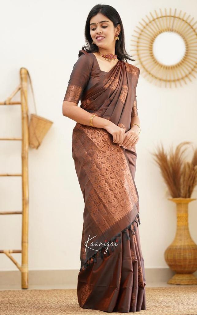 Maroon Copper Design Boarder Fuddy Kanjivaram Silk Saree