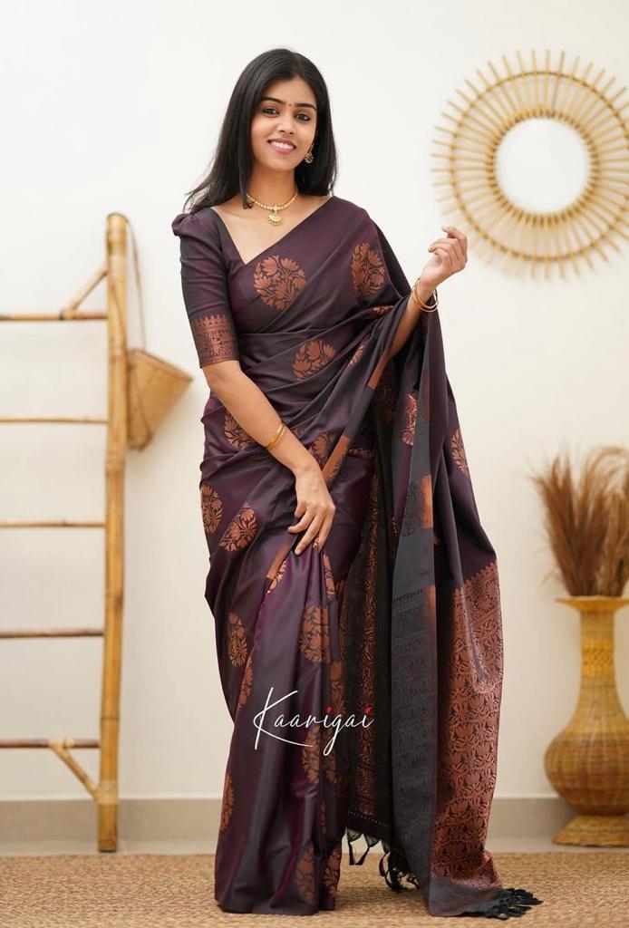 Purple Copper Design Boarder Fuddy Kanjivaram Silk Saree