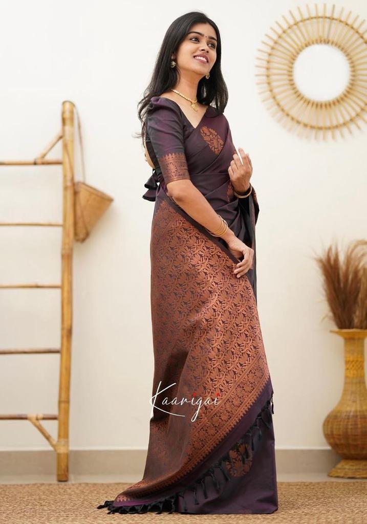 Purple Copper Design Boarder Fuddy Kanjivaram Silk Saree