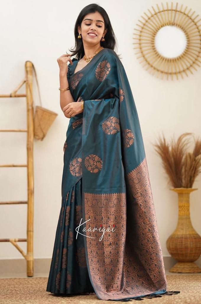 Rama Copper Design Boarder Fuddy Kanjivaram Silk Saree