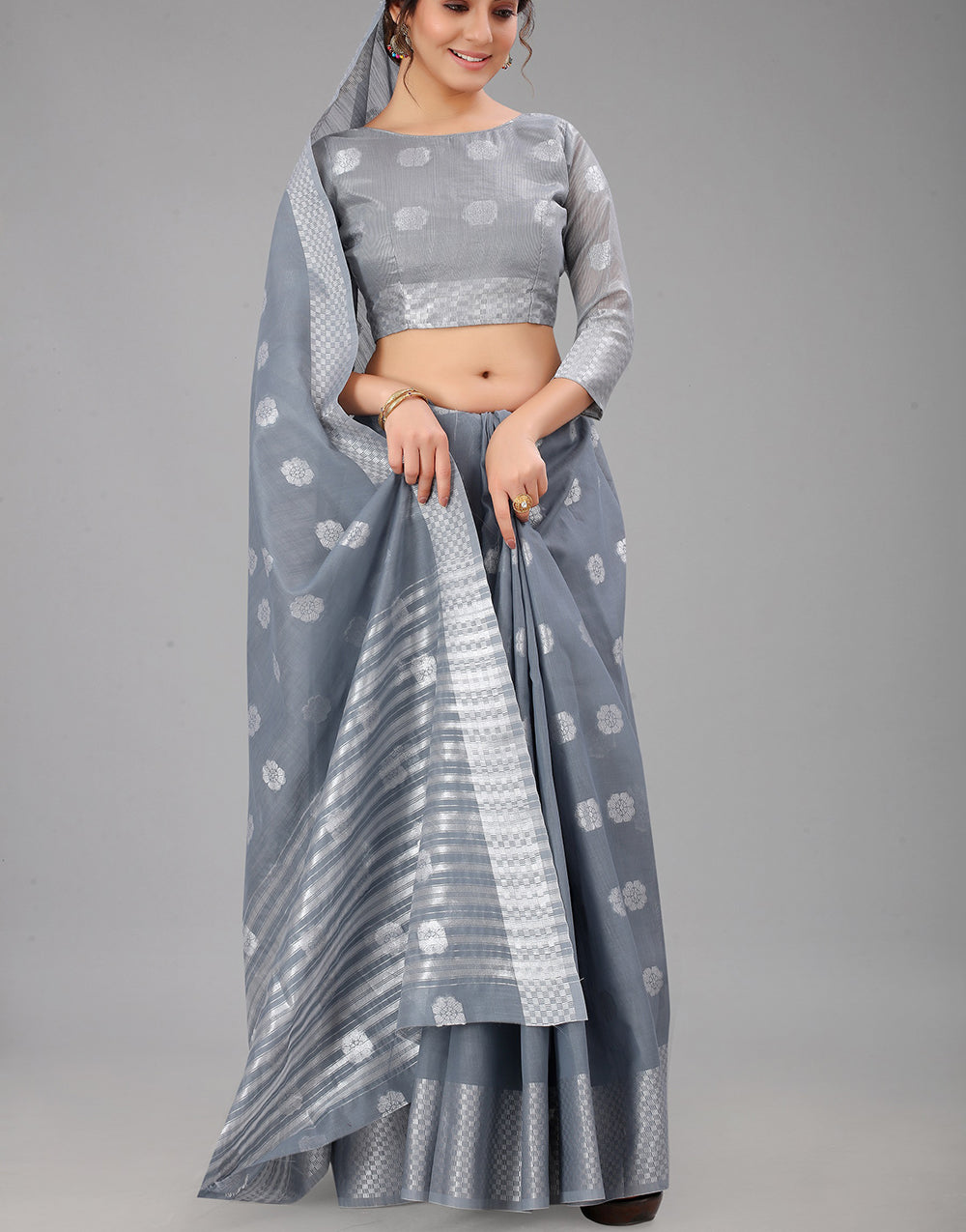 Grey Lien Design Gahana Italian Silk Saree