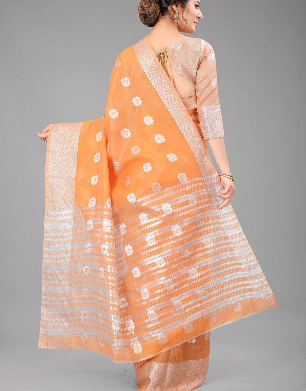 Orange Lien Design Gahana Italian Silk Saree