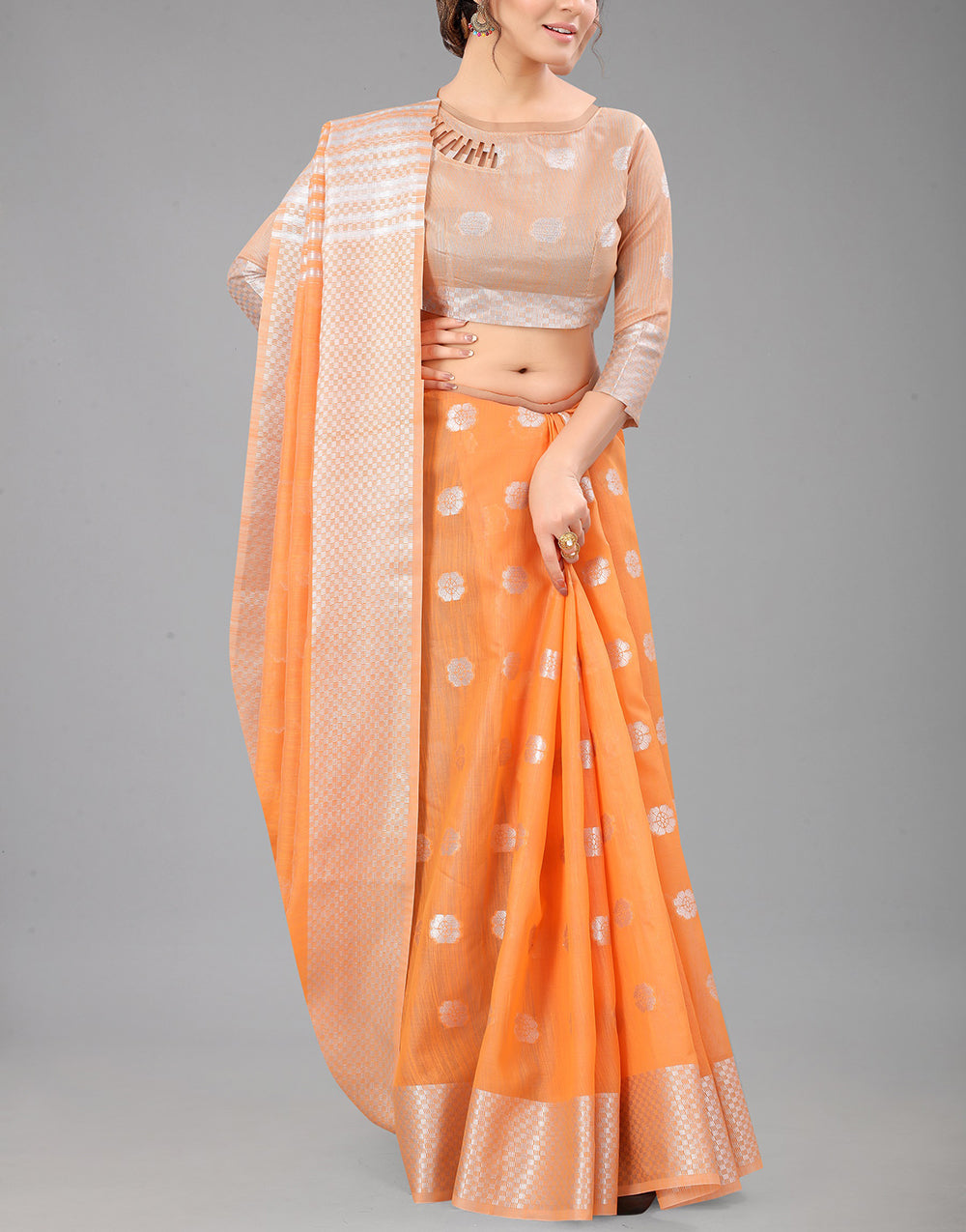 Orange Lien Design Gahana Italian Silk Saree