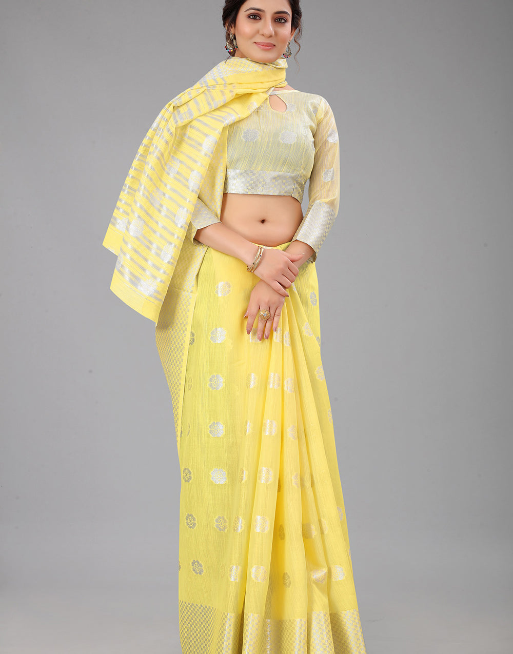 Yellow Lien Design Gahana Italian Silk Saree