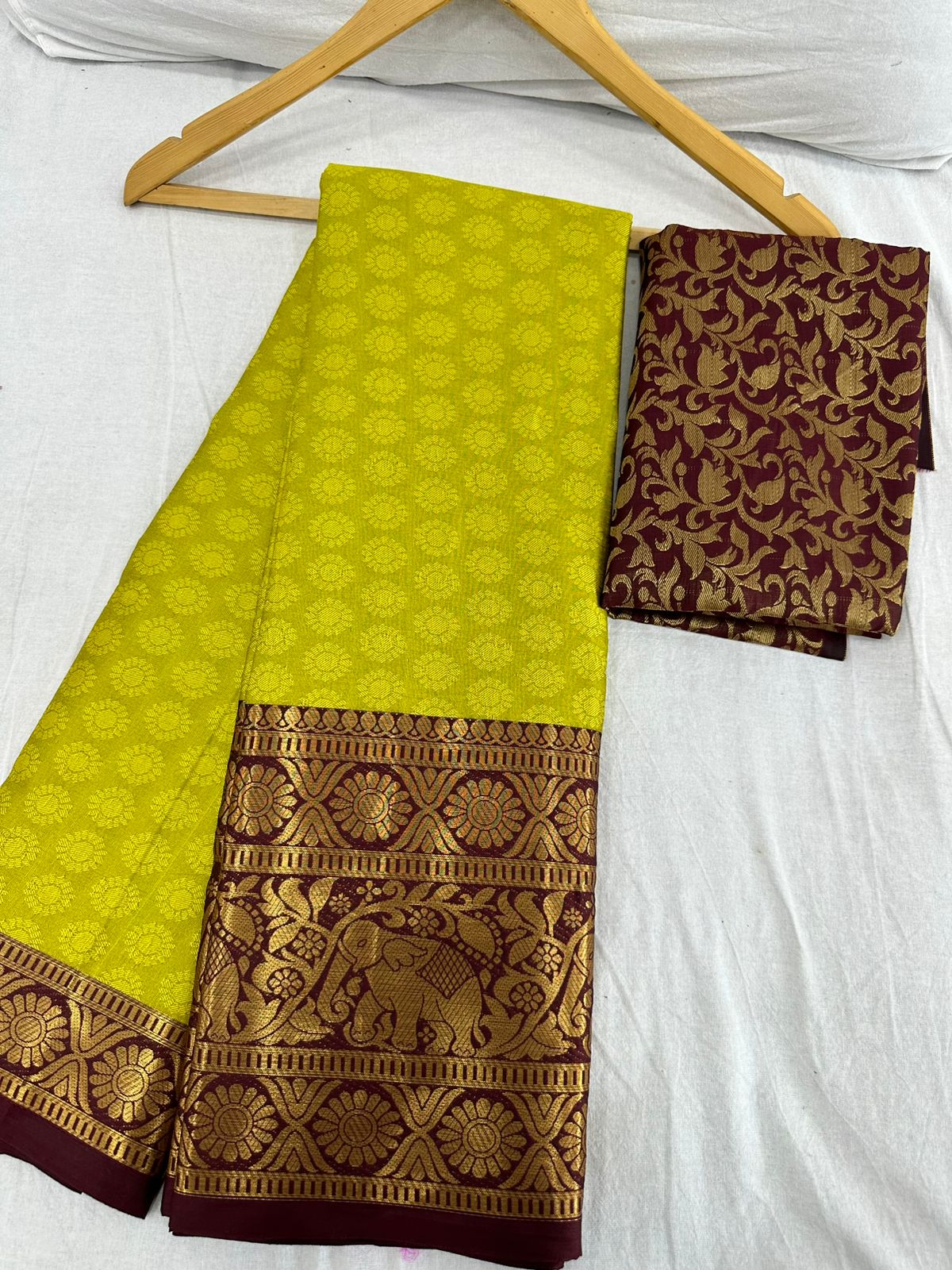 Lemon Brown Silver Copper Design Gajanan Pure Silk Saree