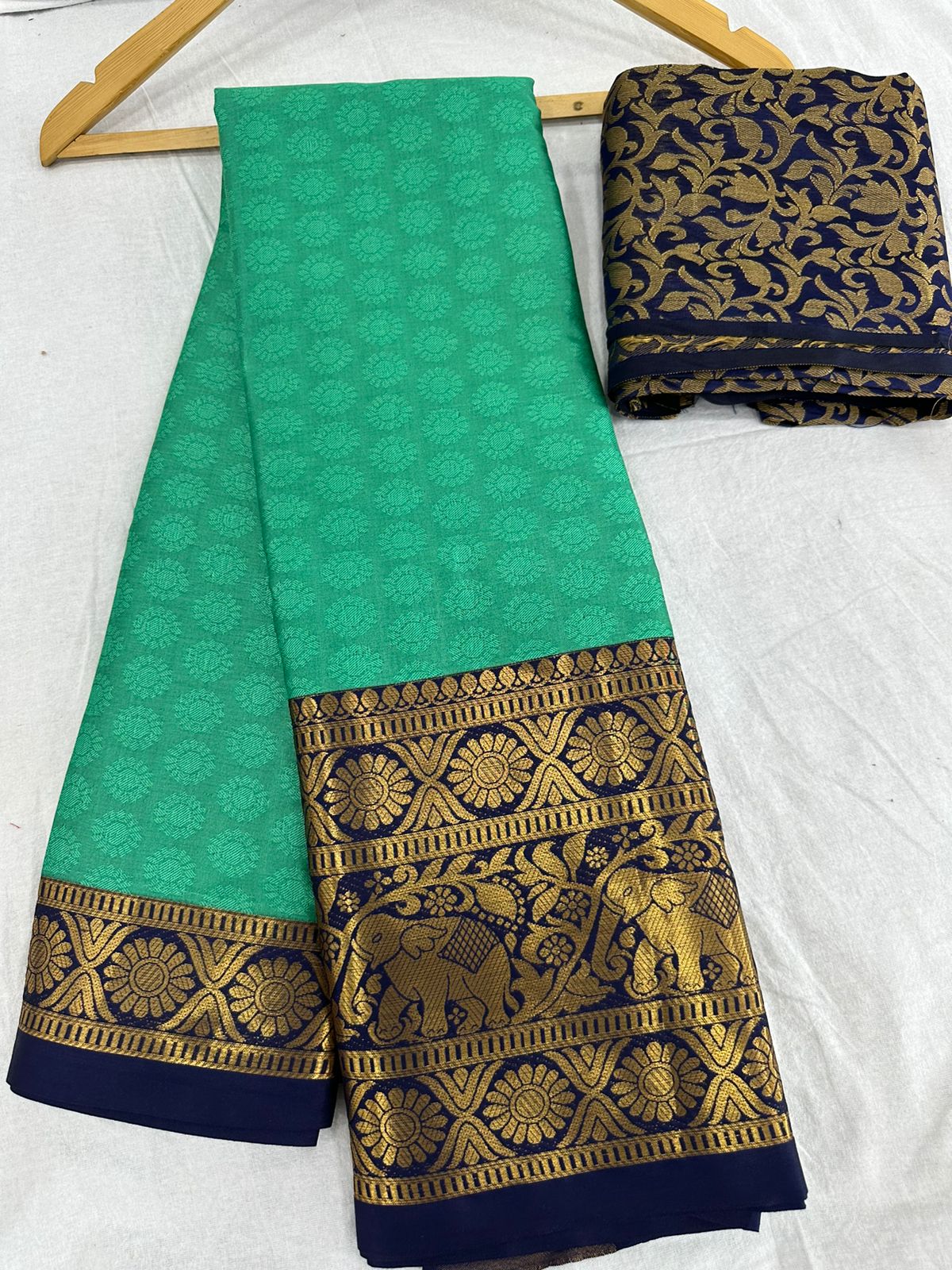 Rama Blue Silver Copper Design Gajanan Pure Silk Saree