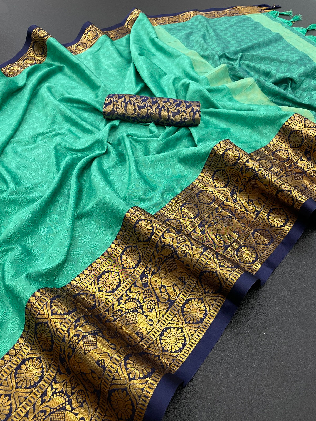 Rama Blue Silver Copper Design Gajanan Pure Silk Saree