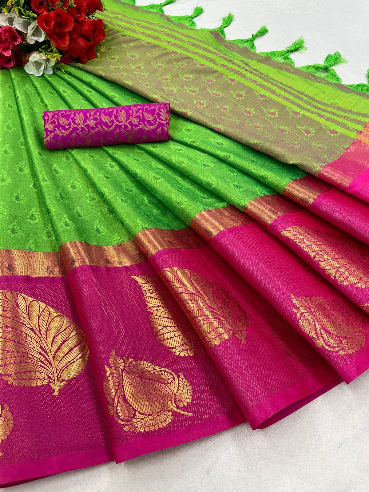 Perrot Pink Goldenpatti Design Kanjivaram Silk Saree