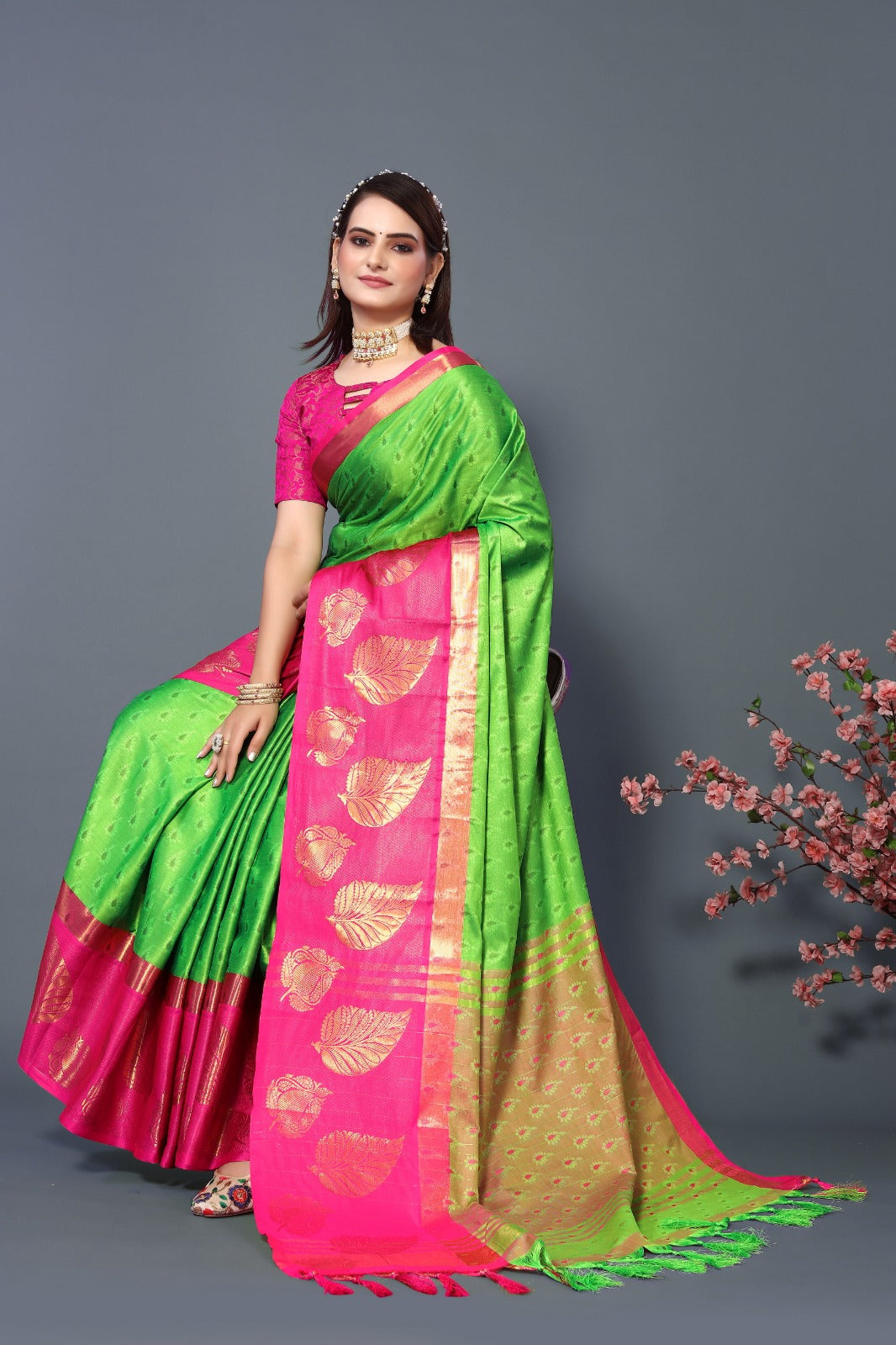 Perrot Pink Goldenpatti Design Kanjivaram Silk Saree