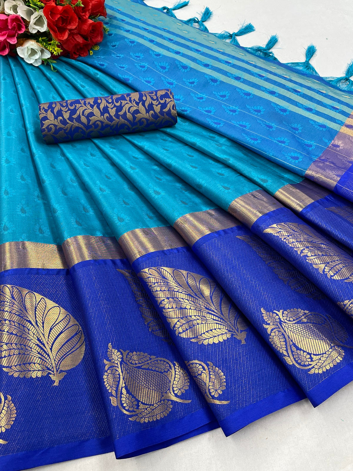 Sky Blue Goldenpatti Design Kanjivaram Silk Saree