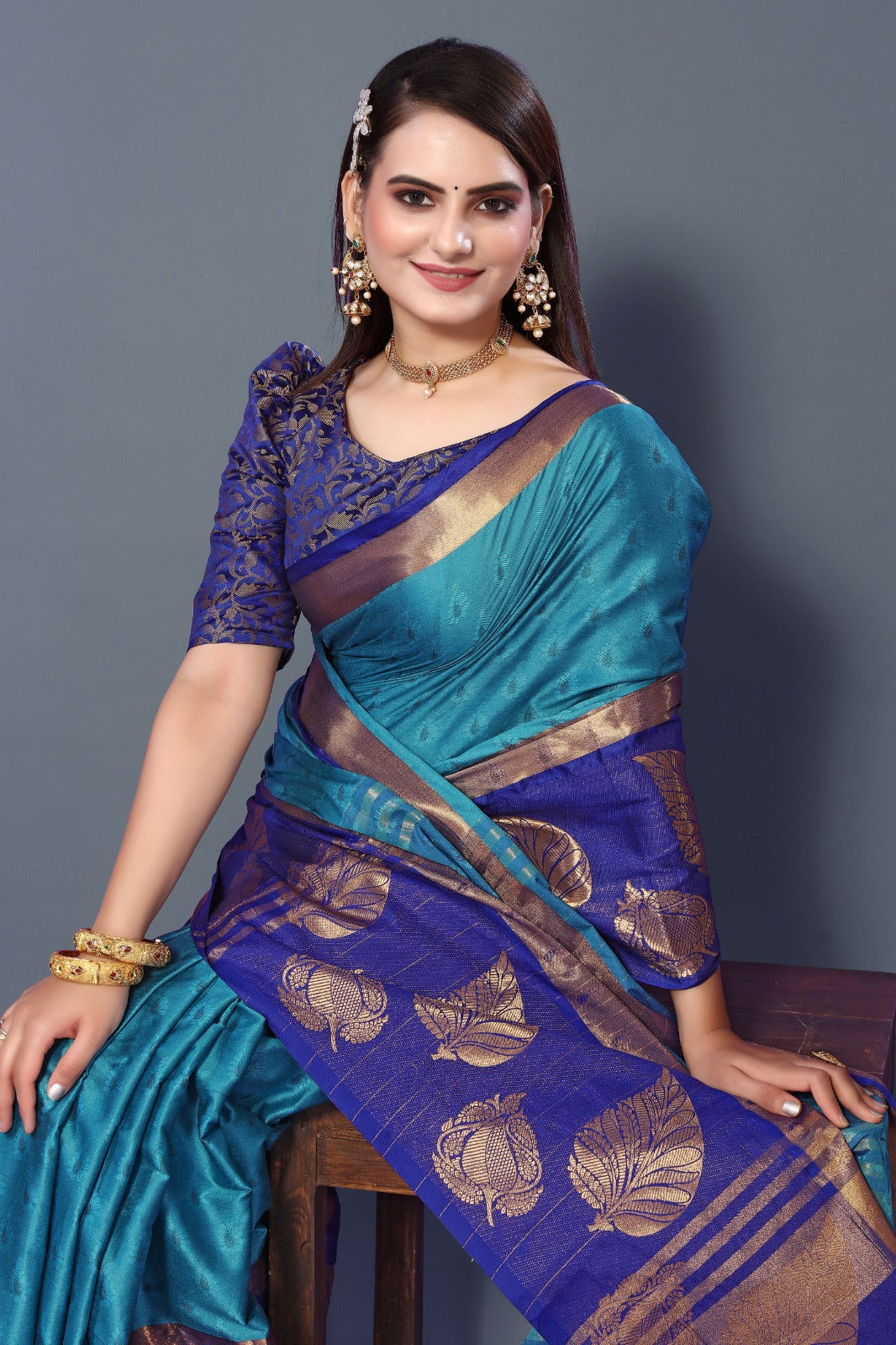 Sky Blue Goldenpatti Design Kanjivaram Silk Saree