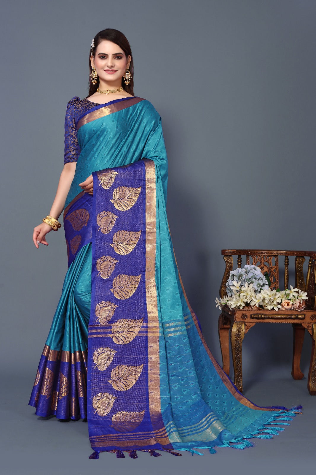 Sky Blue Goldenpatti Design Kanjivaram Silk Saree